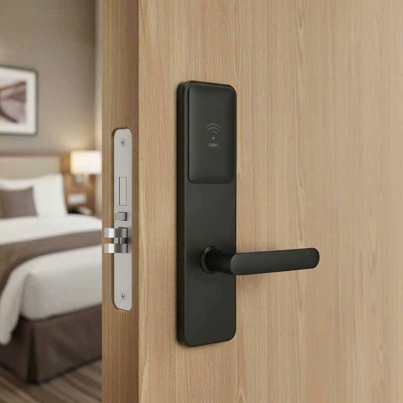 Kh&oacute;a điện tử kh&aacute;ch sạn d&ugrave;ng thẻ từ Pulmos PLS-WX02 ch&iacute;nh h&atilde;ng m&agrave;u đen sang trọng.